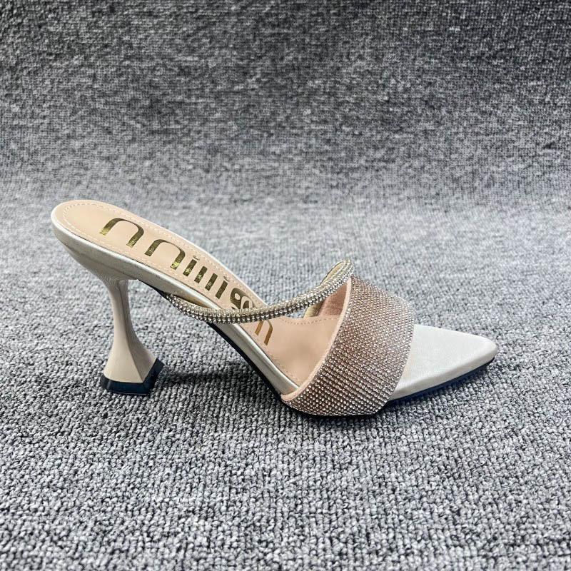 Xibeilove Модные женские тапочки, летние сексуальные остроносые, со стразами, красочные, на высоком каблуке, роскошные банкетные, свадебные туфли