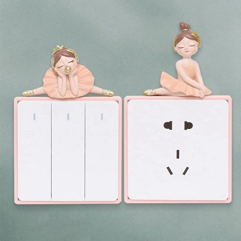 Ballet Girl Switch Sticker 3D Cute Fairy Girl Pattern Wall Stickers Resin Interior Ornament Wall Stickers Gift Nordic Home Decor