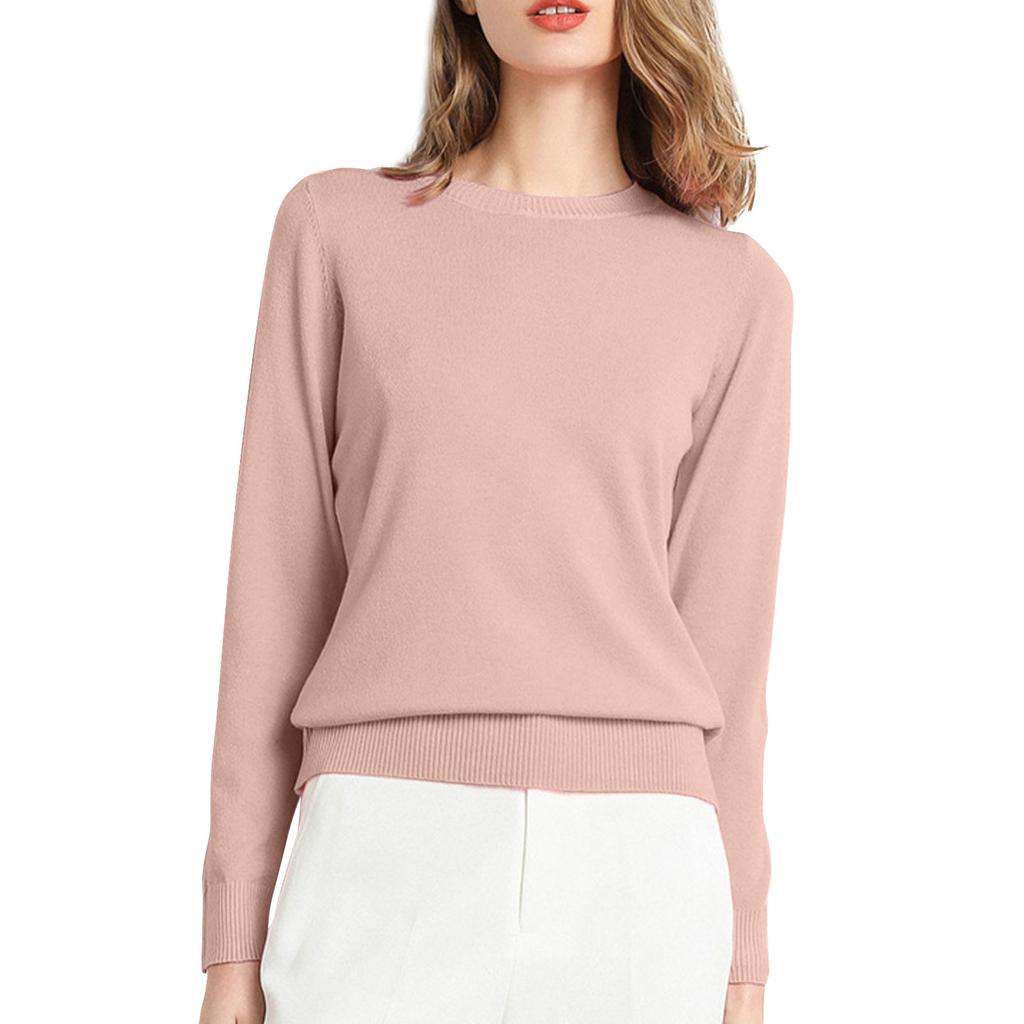 Женский вязаный свитер с длинными рукавами и круглым вырезом, свободный тонкий топ