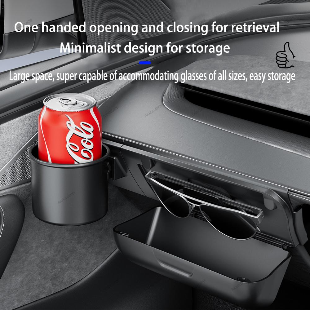 For Tesla ModelYL/Y Juniper 2025 2026 Car Glasses Case Sunglasses Storage Box Dashboard Glasses Holder Cup Holder Set Accessorie