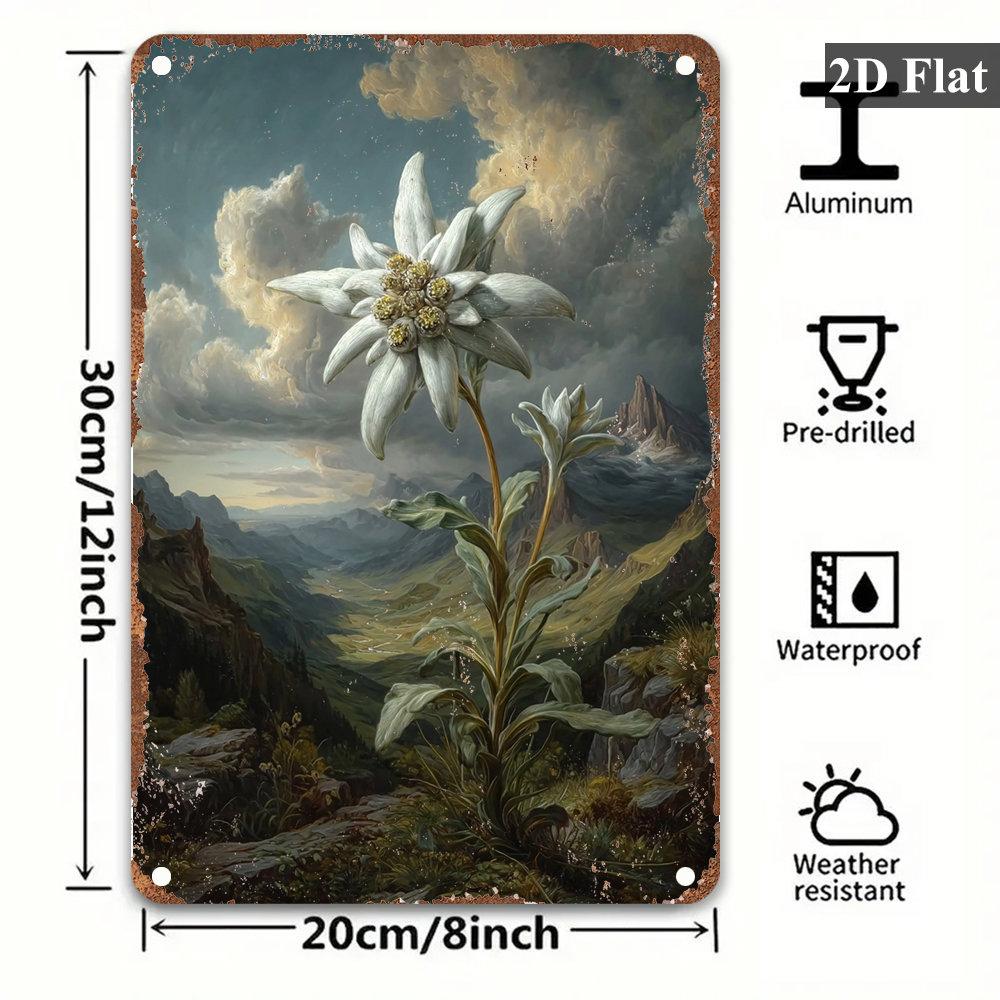 Vintage Edelweiss Metal Wall Decor Large Daisylike Flowers Design Iron Plaque for Home Bar Caf and Interior Decoration