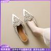 One Pedal Cool Slippers Pearl Rhinestone Chinese Style Flat Bottom Baotou Half Slippers Women's Summer