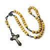 Wood Beads Rosary Cross Necklace For Women Men Christian Virgin Mary INRI Pendant Chain Fashion Religion Jewelry