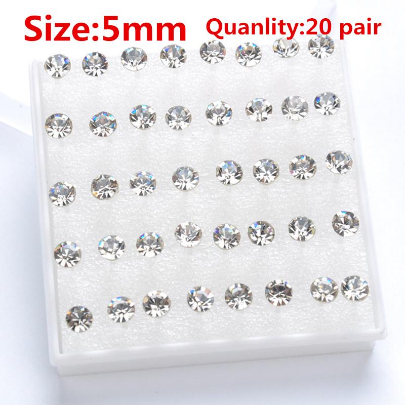 Модные разноцветные серьги для девочек, 20 пар в упаковке, серьги-гвоздики со стразами, модные милые женские серьги-гвоздики с кристаллами