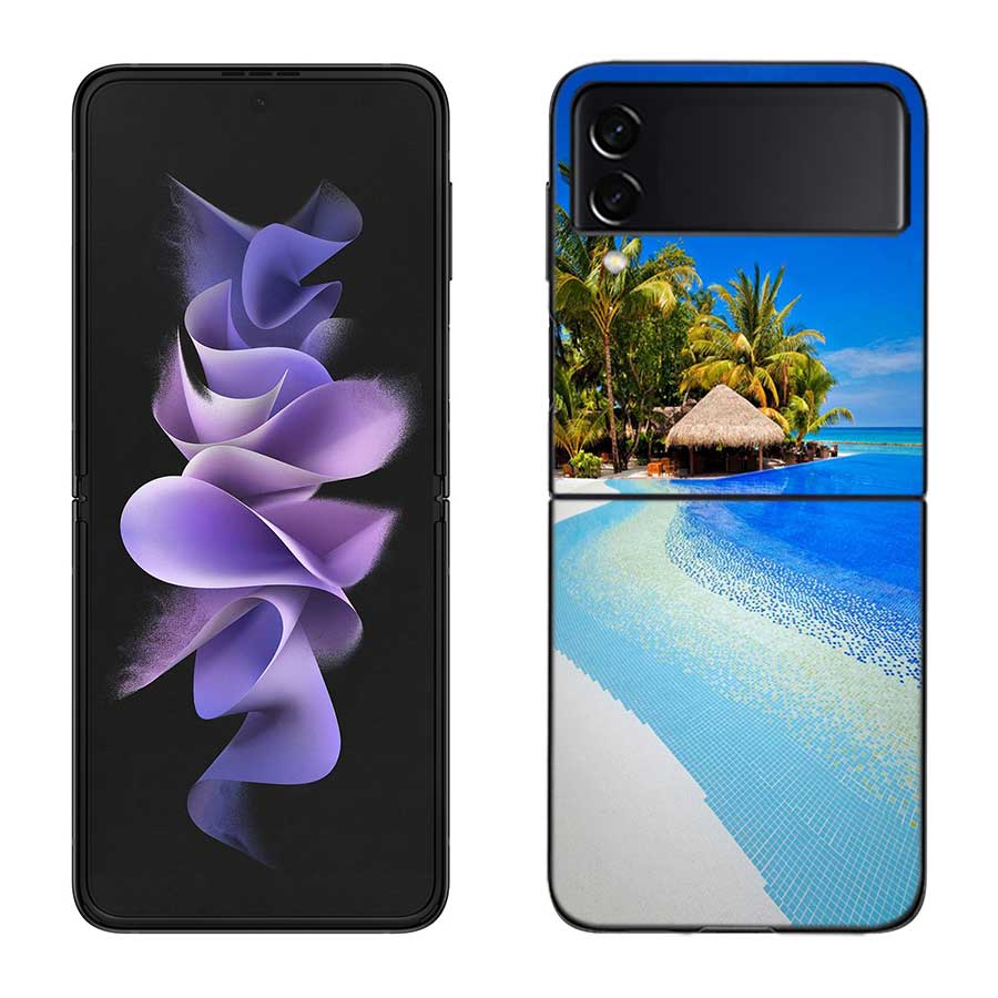 Sea Tropical Palm Trees Beach Case for Samsung Galaxy Z Flip 6 Flip 5 4 3 5G Black Cell Phone Cover Samsung Z Flip 5 5G Luxur