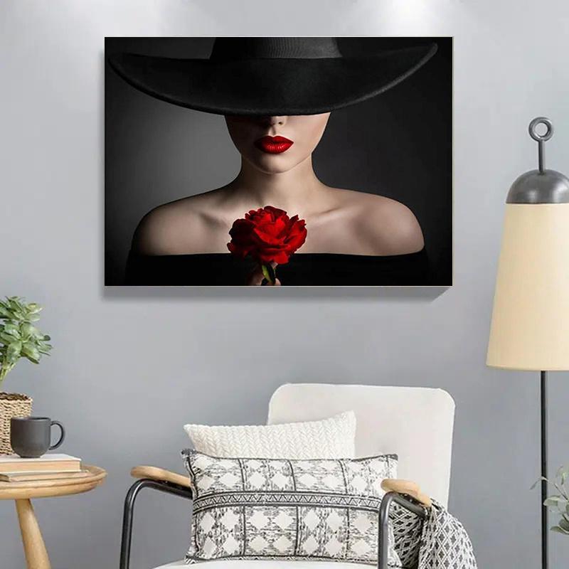 5D DIY Алмазная картина Женщина в шляпе Набор для вышивки крестом Мозаика Алмазная вышивка Роза Полный круглый/квадратный дрель Украшение дома