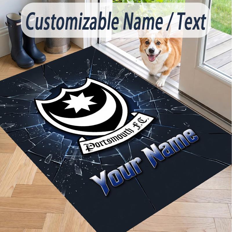 Custom Text Printed Rug Portsmouth FC Non Slip Floor Carpet For Home Room Decor