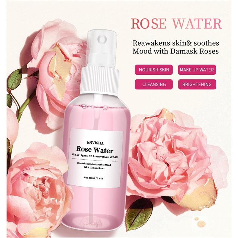 ENVISHA Rose Water For Face Facial Toner Organic Rose Petals Essence Moisturizing Serum Refresh Elastic Shrink Pores Skin Care