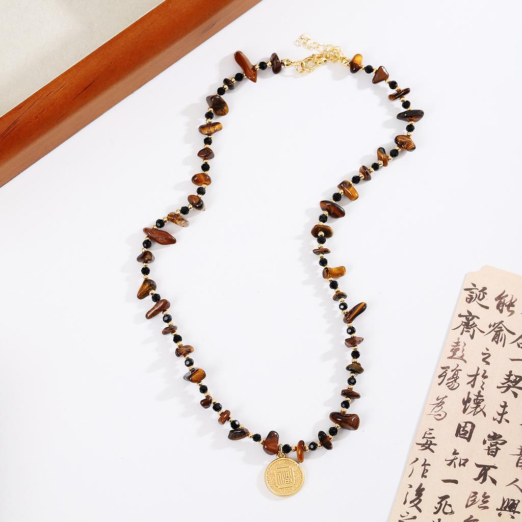 Ретро этнический стиль кофейного цвета ожерелье из бисера, Guochao древний стиль легкая роскошь рисовые бусины любовь бамбук ключичная цепочка