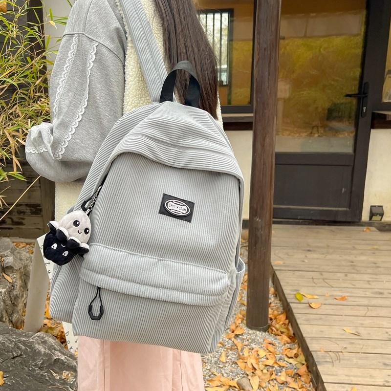 Студенческий однотонный школьный женский рюкзак из вельвета