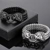 Gothic Double Lion Head Bracelet for Men Stainless Steel 18MM Wide Square Franco Chain Men's Bracelets Animal Wrist On Hand Jewelry Big Size 23.5CM