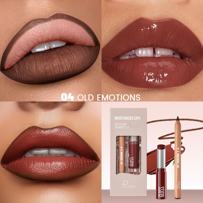 2 шт. набор помад-блесков для губ с эффектом водного света, с глянцевой блестящей желейной помадой и матовой подводкой для губ, контурный макияж