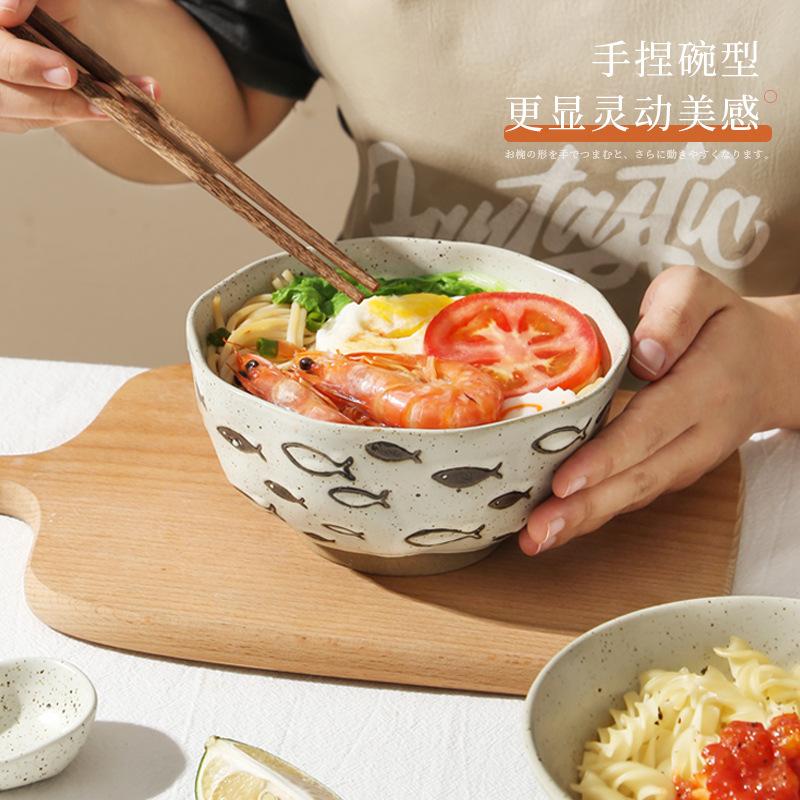 Японская миска для риса, бытовая керамическая суповая миска с высоким бортиком, большая емкость, миска для риса, миска для лапши, одинарная маленькая миска, столовая посуда