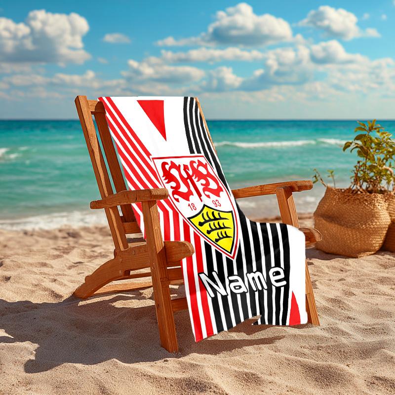 Personalized customized proof beach towel with VfB Stuttgart pattern - soft, absorbent,quick-drying,perfect swimming,camping&bathing