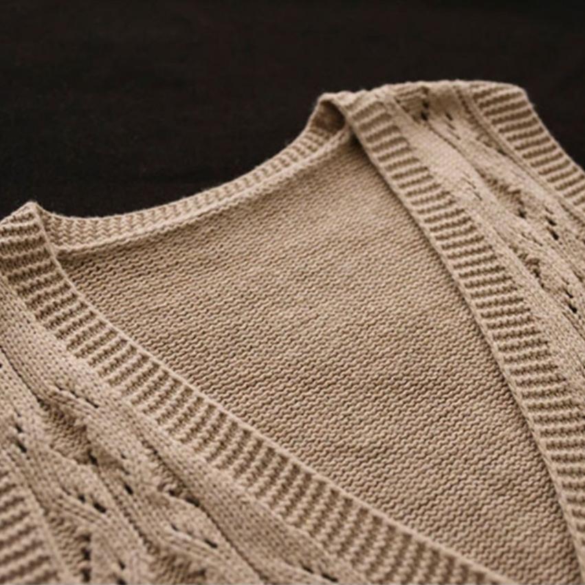 Sweater Vest Women's Retro Loose Knit Vest Short Style Solid Color Embroidery Pocket Hollowed Out Sleeveless Cardigan Vest