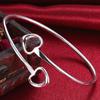 925 Silver Double Heart Adjustable Cuff Bracelets Bangles For Women Fine Jewelry Gifts