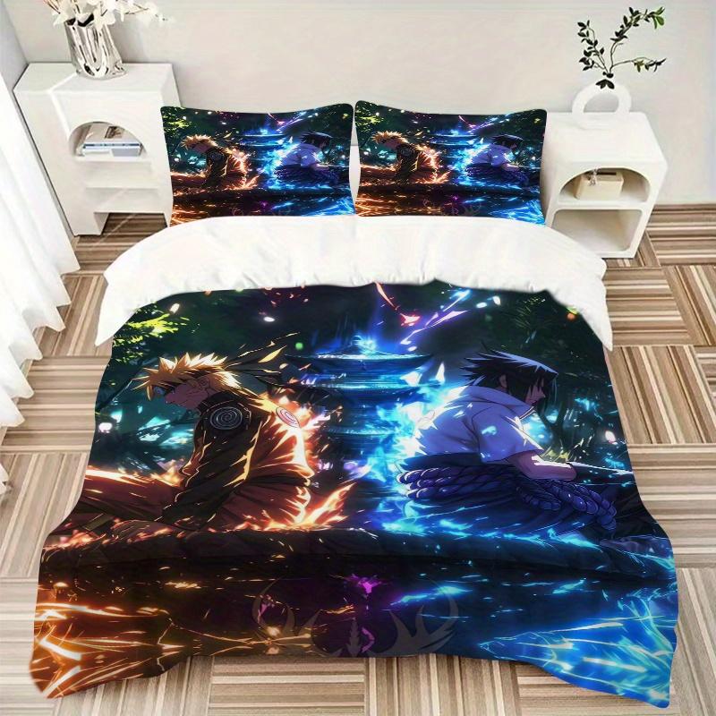 3pcs Naruto vs Sasuke Anime Print Cover Set Ultra Soft, Breathable, and Comfortable Bedding with Stylish Design for Bedroom and Guest Room Decor