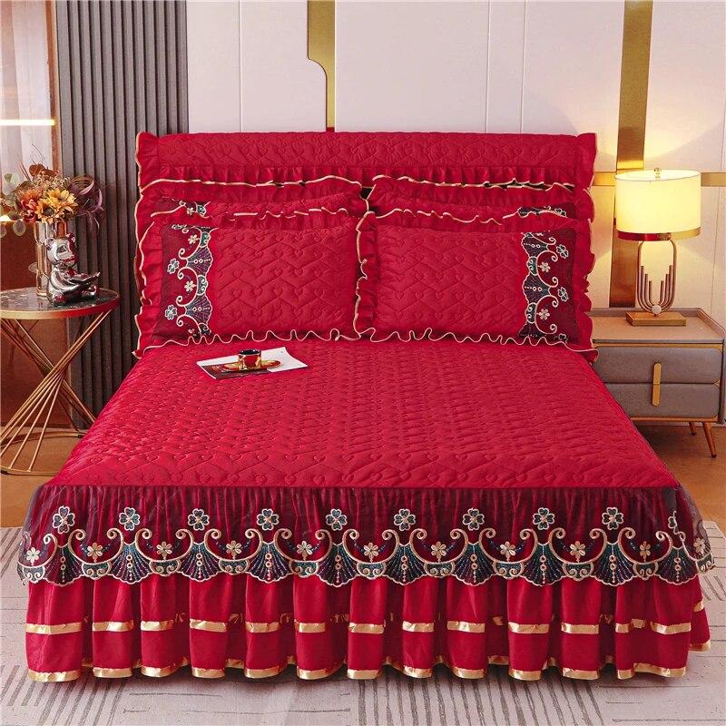 Luxury Winter Bedspread On The Bed Thick Home Lace Bed Skirt-style Bed Sheets Embroidery Cotton European-style Bed Spreads