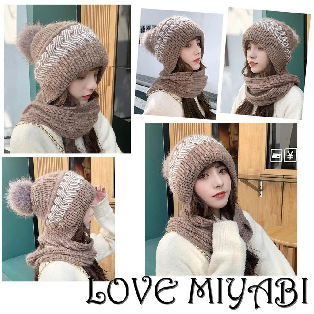 [LOVE MIYABI] Женская вязаная шапка, мягкая, с мягкой подкладкой, утеплитель для шеи, встроенная шапка, утеплитель для утепления, осенне-зимний шарф, модная, милая