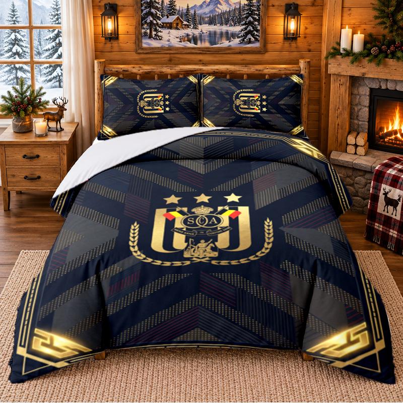 Printed 3Pcs Bedding Set Anderlecht FC Pattern Bed Sheet Pillowcase For Bedroom Decor