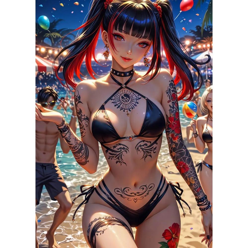 Fashion Sexy Girl in Pool Posters Anime Cartoon Japanese Style Prints Canvas Painting Wall Art Pictures Home Living Room Decor