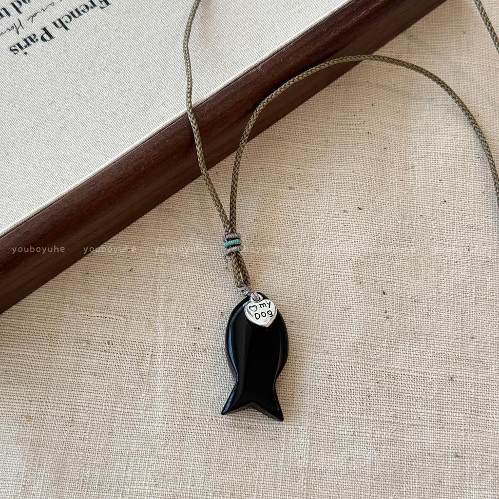 Женское ожерелье с подвеской в виде рыбки из камня тигровый глаз в стиле Y2K - Аксессуар с длинной цепочкой класса люкс