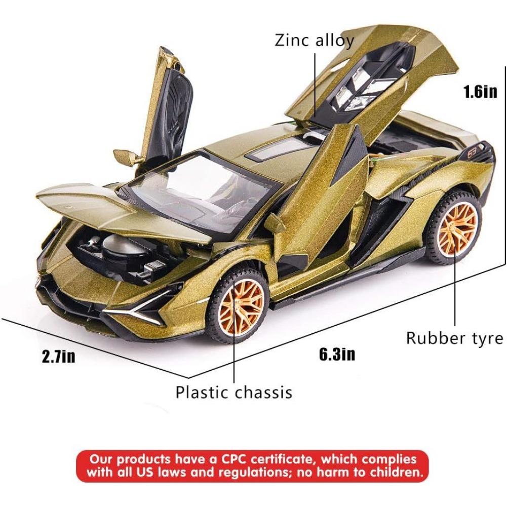 1/32 Lambo Sian FKP37 Car Model Toy Child Sound and Light Pull Back Car Zinc Alloy Casting Toys for Kids Boy Girl Gift