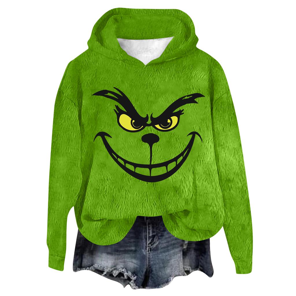 Women's Hooded Long Sleeve Christmas Printed Flannel Top Hooded Sweatshirt