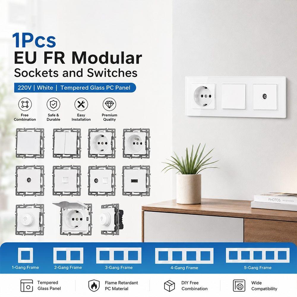 1Pcs Dual USB Fast Charge Modular Sockets And Switches for EU Standard Wall Mount DIY