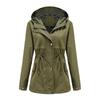 Womens Lightweight Hooded Trench Coat Mid-Length Rain Jacket With Waist Drawstring - Casual Chic Outerwear