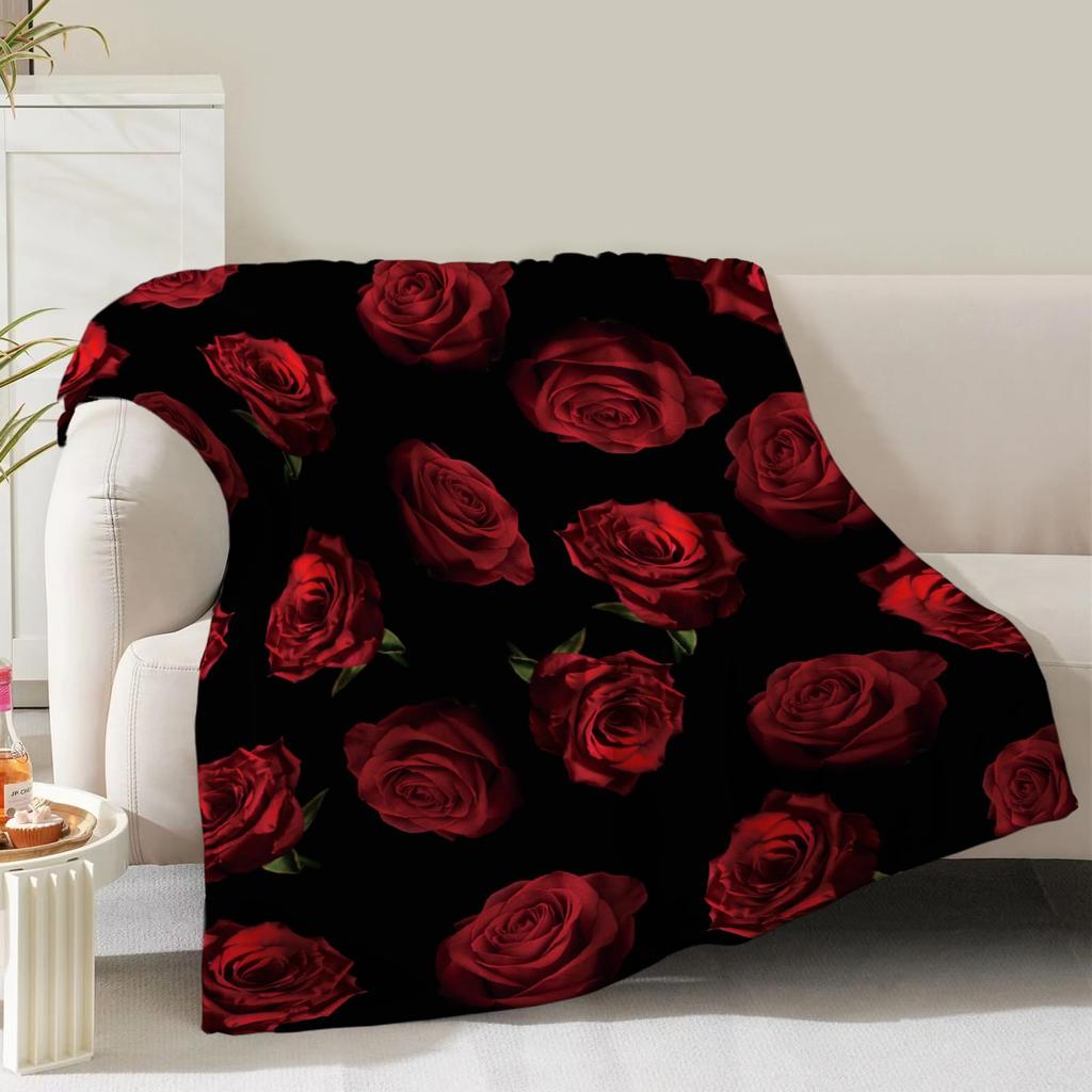 Romantic Rose Floral Blanket For Valentine's Day Gift Soft Flower Fleece Blanket for Bed Sofa Couch Chair Outdoor Travel Camping