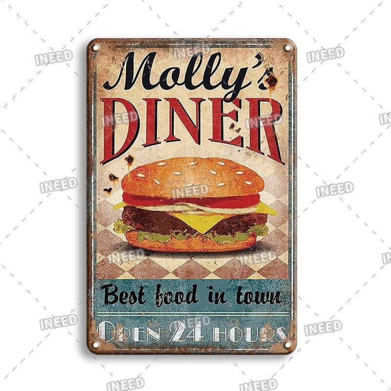 Pizza Zone Metal Poster Tin Plate Ice Cream Hot Dog Vintage Kitchen Iron Painting For Restaurant Party Home Wall Decoration