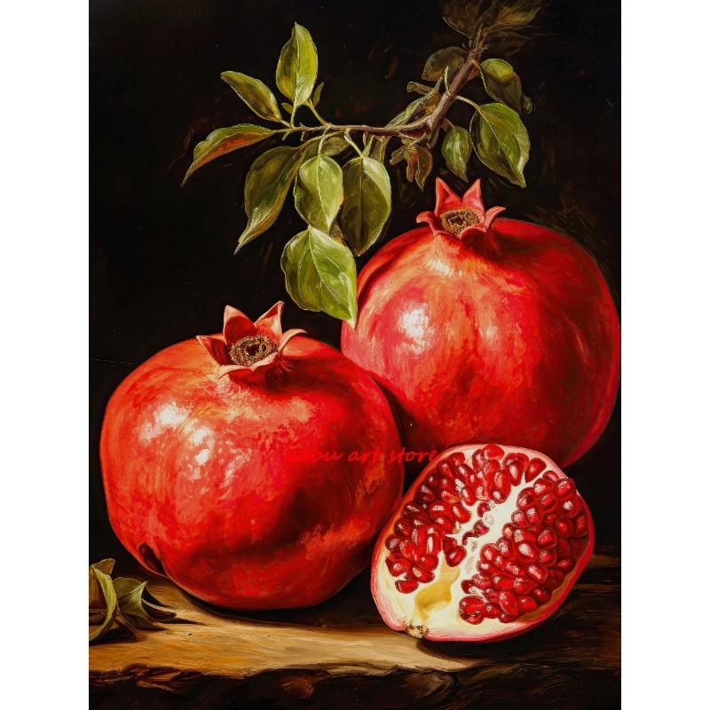 Pomegranate Apples Grapes Kitchen Fruit Food Bread Still Life Vintage Posters Canvas Printing Wall Art Picture Living Room Decor