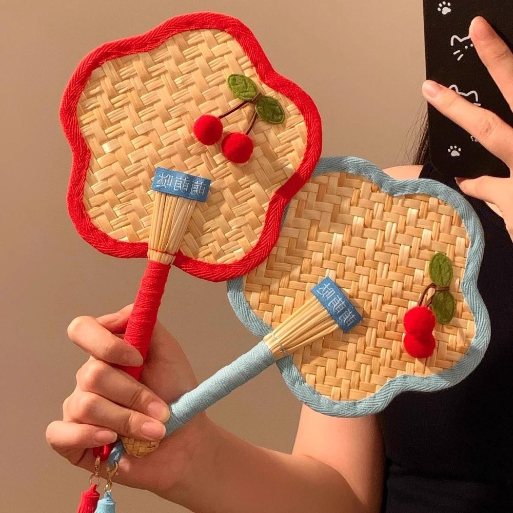 Vintage Handwoven Fan Colorful Edging Cooling Fan Decorative Fan Handheld Fan Summer