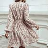 Повседневное короткое платье с эластичной талией и цветочным принтом, осеннее сексуальное платье трапециевидной формы с v-образным вырезом, модные платья с длинным рукавом с цветочным принтом 29773