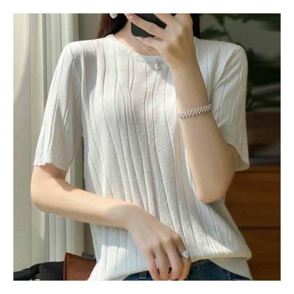 Navava Nk2025 Simple Ribbed Short Sleeve Knit