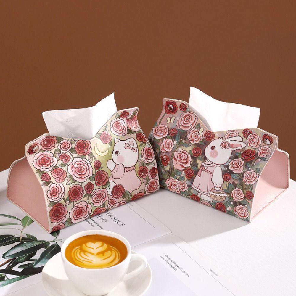 Rose Rabbit Tissue Case Smooth Paper Towel Box Cute Car Tissue Box Home