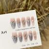 Women Press‑On Nails Pure‑Handmade Lavender Cat Eye White Rhinestone Light‑Luxury False Nail Patches