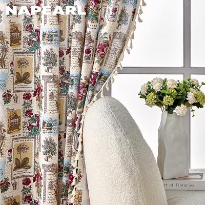 1 шт. полузатемняющие хлопчатобумажные льняные набивные шторы в стиле ретро в деревенском стиле с кисточками для маленьких окон, балкона, спальни, гостиной, домашнего декора