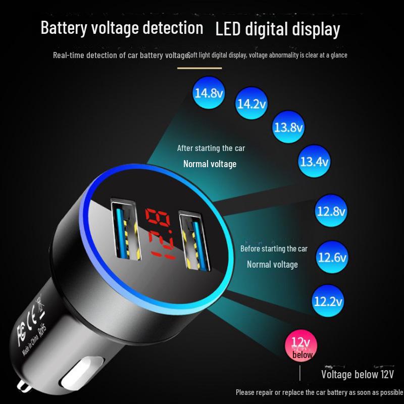 Умное автомобильное зарядное устройство с двумя USB-портами и светодиодной подсветкой - адаптер для быстрой зарядки от прикуривателя 3,1 А