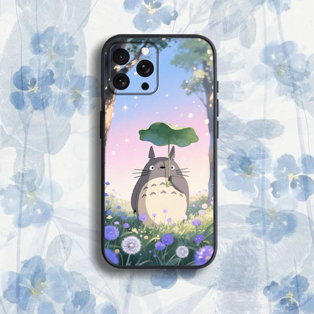 Чехол для телефона T-Totoro C-Cute Anime для iPhone 17,16,15,14,13,12,Pro,Max,Plus,E,SE4,Air,Mini Черный Мягкий Кейс