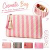 Striped Cosmetic Bag with Tassel Travel Pouch Portable Makeup Organizer  Daily Use