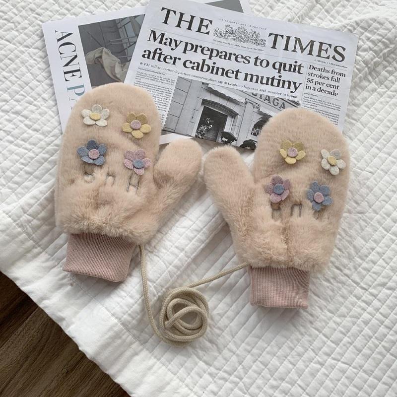 Осенне-зимние женские перчатки, модные милые плюшевые перчатки с героями мультфильмов, утепленные перчатки на все пальцы, морозостойкие, теплые, велосипедные, одноцветные, ST2201