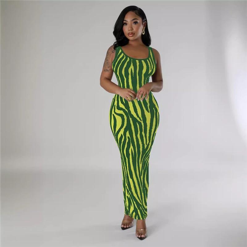 Женский стиль «Зебра» Элегантный длинный жилет с бретелькой через шею Платья с открытой спиной Длинные платья с бретелькой через шею