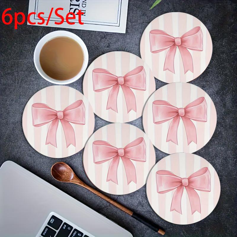 2 Or 6Pcs/Set Non-Slip Pink Bow Print Car Cup Holder Coasters Universal Fit Interior Accessories
