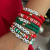 Salircon Cute Christmas Soft Ceramic Elastic Bead Bracelet Set for Women Trendy Simple Rope Chain Bangle Couple New Jewelry Gift