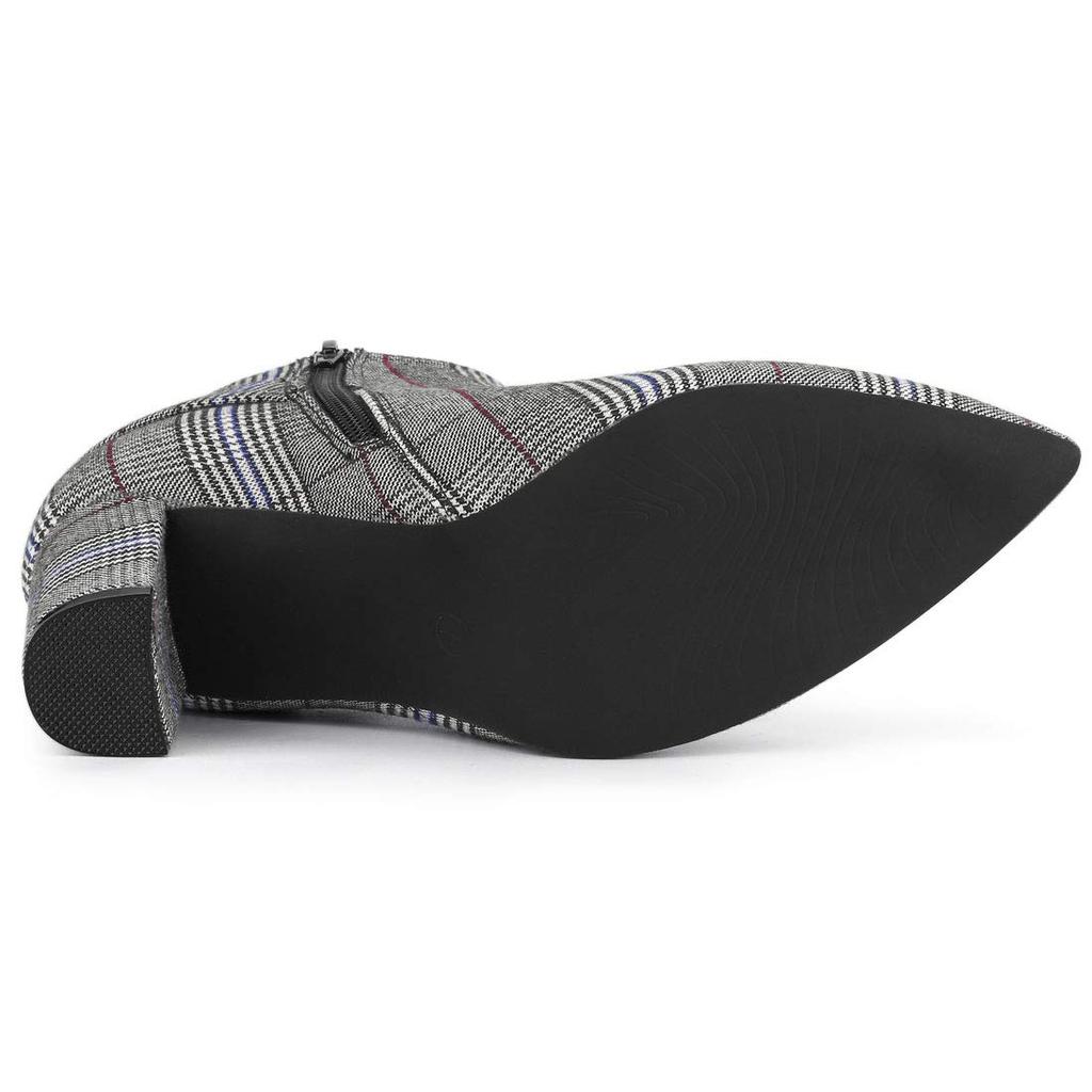 Allegra K Women's Check Ankle Boots with Pointed Toe, Chunky Heel, Size 24.5cm, Black and White