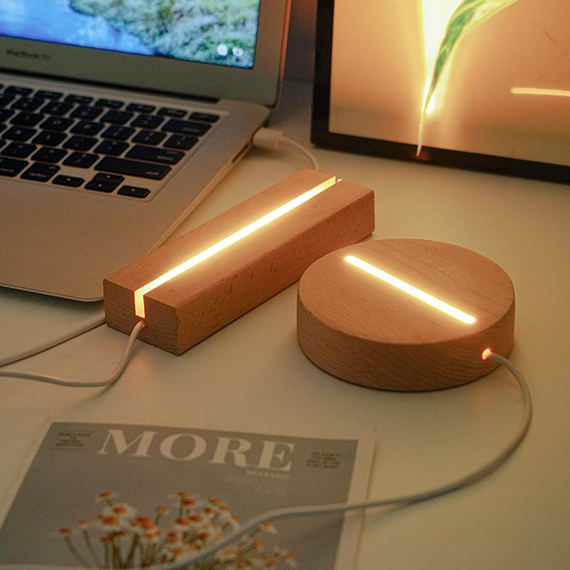 Diy Solid Wood Luminous Lamp Holder 3D Acrylic Led Solid Wood Night Light Base Room Decoration Living Room Decoration