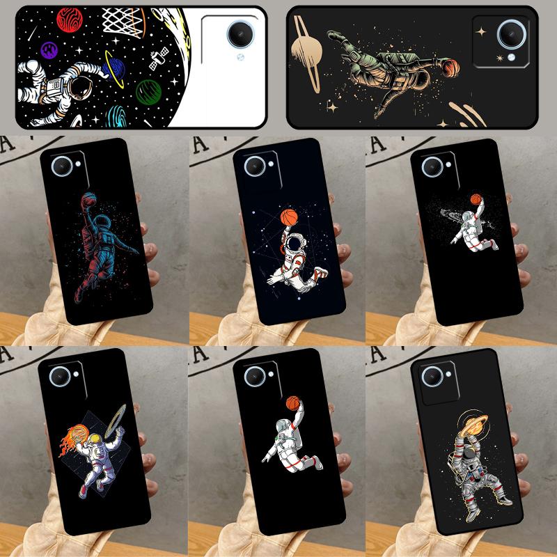 Astronaut Slam Dunk Basketball Case For Realme C61 C67 C53 C55 C75 C51 C21Y C25S GT 6 6T 5 GT7 Pro 10 11 12 13 14 Pro Plus