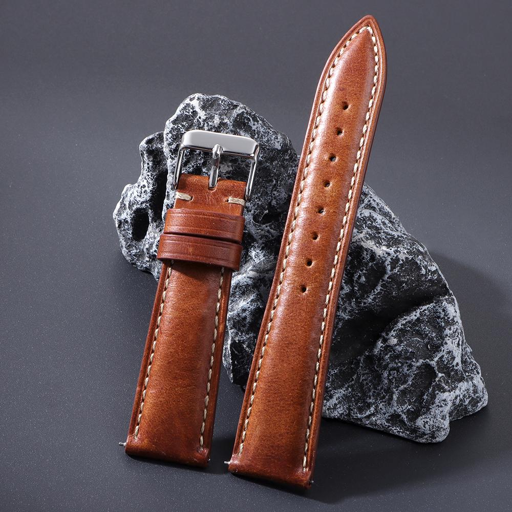 Retro Genuine Calfskin Strap Oil Wax Discoloration Cowhide Leather Watchband 18/19/20/21/22mm for Omega Business Watch Bands